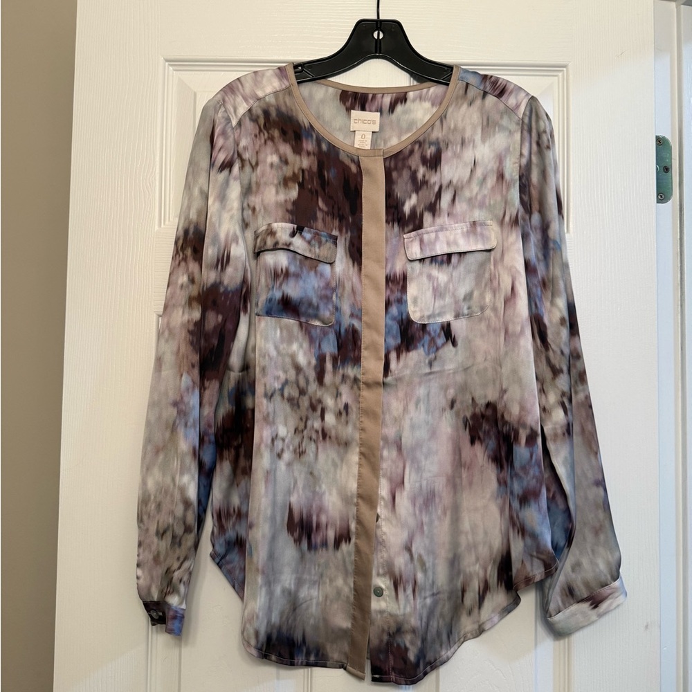 Chico's Abstract Purple and Gray Blouse